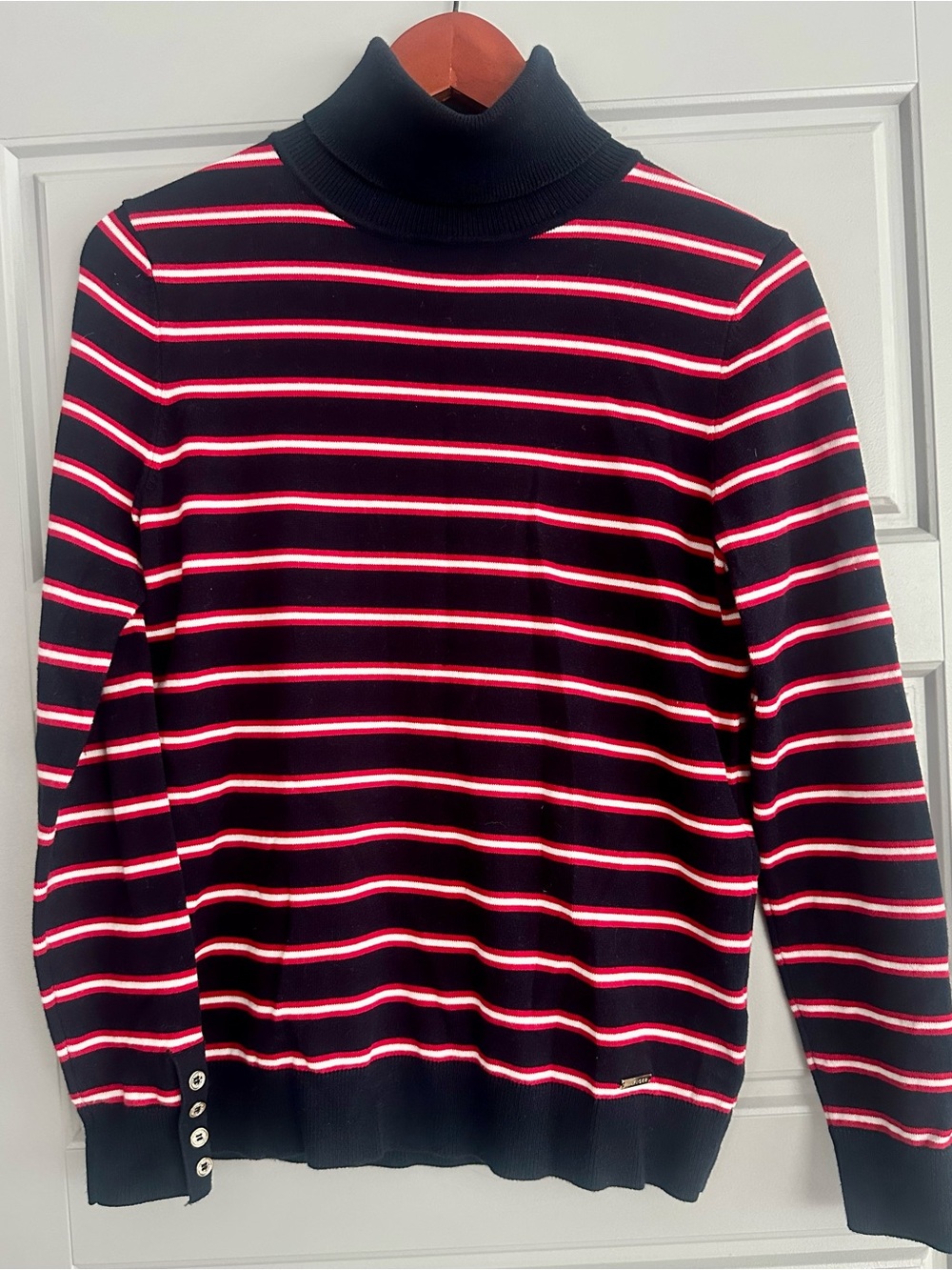 Tommy Hilfiger Navy Crewneck Sweater with Red & White Stripes